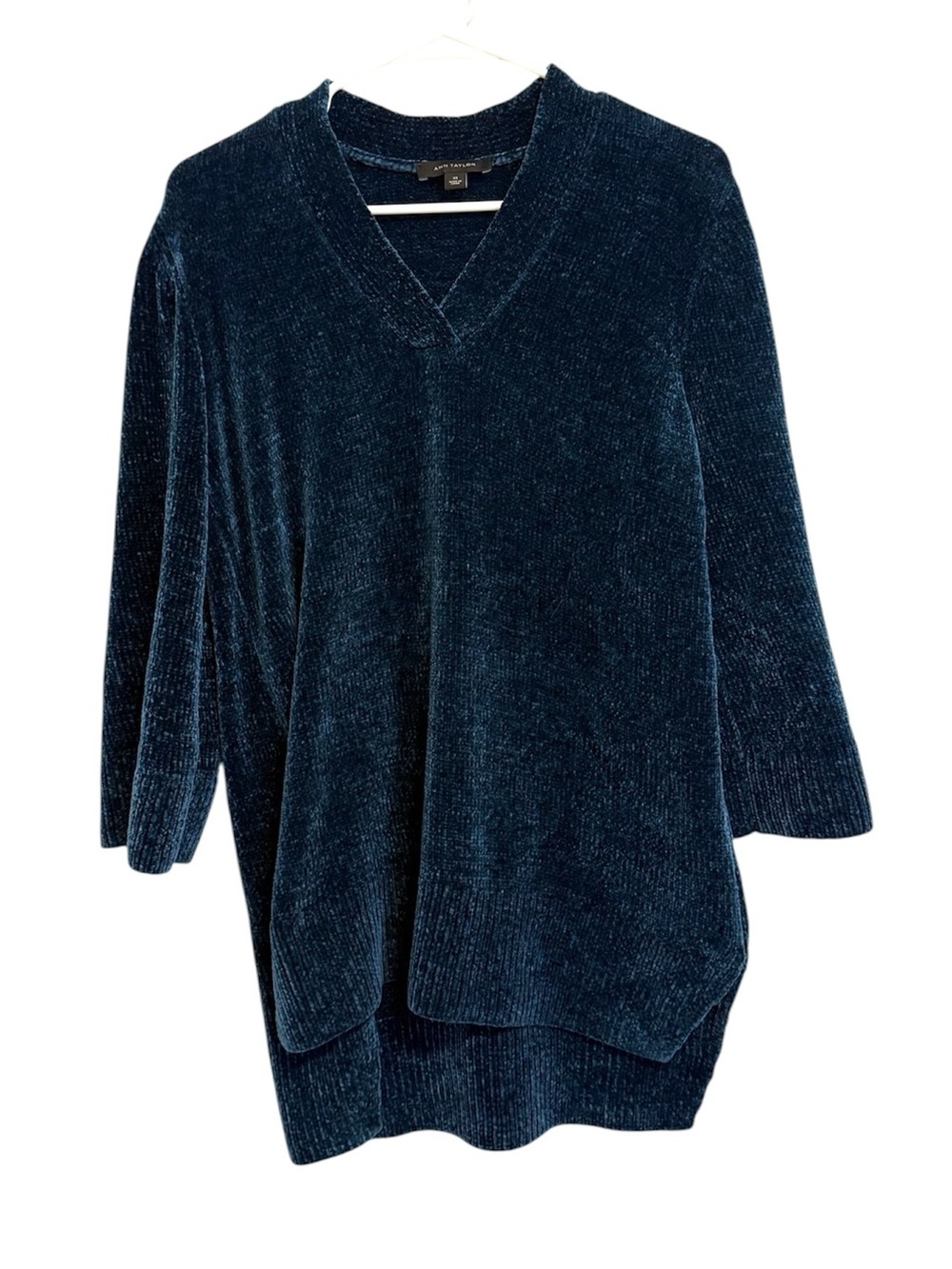 2/$30 Ann Taylor Blue Chenille Tunic Sweater XS Soft Cozy V-Neck Pullover